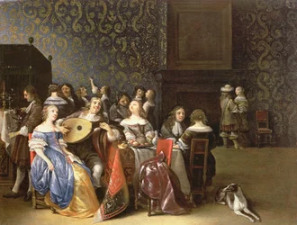 Elegante gezelschap dat plezier maakt in een interieur